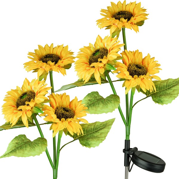 TERESA'S COLLECTIONS Garden Ornaments Outdoor for Garden Gifts, 2 Pack Spring Sunflower Solar Flower Lights, 30inch Artificial Flower Solar Stake Lights for Garden Decorations Flowerbed