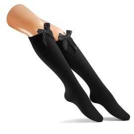 aisswzber Women Chic 50D Thigh-High Socks with Bow Knee Thigh Highs Stockings