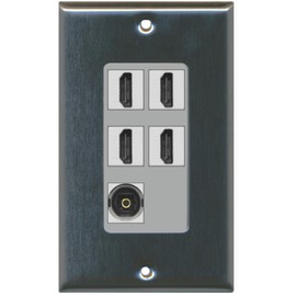 RiteAV - 4 x HDMI and 1 x Toslink Digital Audio Port Wall Plate - Stainless Steel/Gray