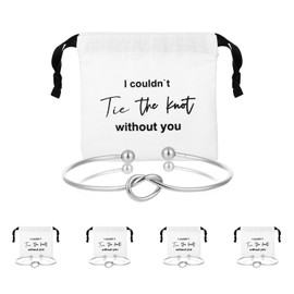 Fanmayhe Bridesmaid Bracelet Gifts with Jewelry Pouch, Bridesmaid Proposal Gifts Linen Cotton Small Drawstring Bags Maid of Honor Proposal Bridal Party Presents (4 pcs silver)