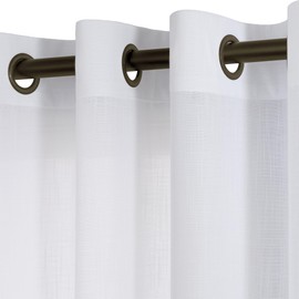 White Bronze Grommet Linen Blend Sheer Curtains 52x100 Inches Long