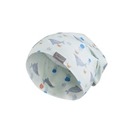 Sterntaler Beanie Wale - Cool Baby Hat Made of Flame Yarn Jersey with All-Over Print Whales - Boys UV Protection 50+ Hat - Variable Wearable - Baby and Children Transition Hat, ice green, 51