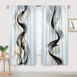 Cinbloo Abstract Black Gold Curtains 42Wx63H Inch Rod Pocket Modern Grey Minimalist Ombre Luxury Ink Texture Contemporary Art Printed Aesthetic Living Room Bedroom Window Drapes Treatment 2 Panels