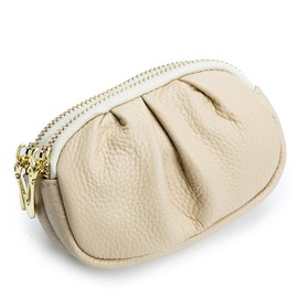 Yocipa Genuine Leather Coin Purse, Women's Cute Multi-functional Mini Double Zipper Pouch, Small Coin Case, Popular Wallet, Coin Card, Key Storage Pouch, white