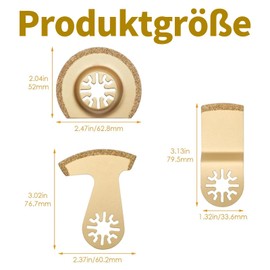 Wjelet Pack of 3 Multitool Tool Saw Blades, Multitool Accessories, Semicircular, Scillating Saw Blades Concrete, Oscillating Saw Adapter, Multitool Accessories Stone