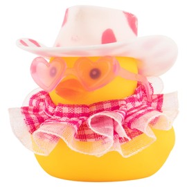 wonuu Rubber Duck Car Ornaments Duck Car Dashboard Decorations for Cute Car Accessories with Dress Heart Shape Sunglasses, White&Pink-Plaid Skirt