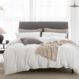 ELIMMO Cooling Duvet Cover Set 3 Pieces-100% Washed Cotton Linen Like Textured Soft Cozy Bedding-Zipper Closure,Includes 1 Duvet Cover & 2 Pillow Shams(Off White,Super King Plus 120"x120")