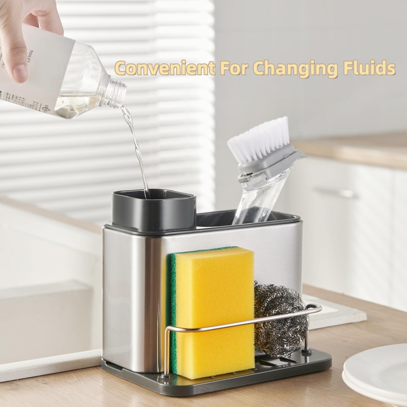 LIBODOUR Soap Dispenser for Kitchen & Bathroom Sink,3-in-1 Sponge Holder