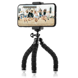 MOJOGEAR Flexible Mini Tripod Kit: with Phone Holder, Bluetooth Remote, Action Cam Adapter and Storage Bag - Up to 18cm Height - Black