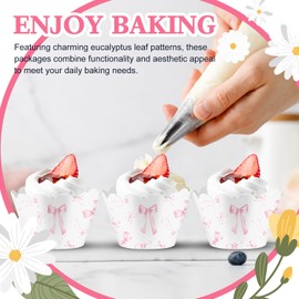 Domensi 100 Pcs Pink Bow Cupcake Wrappers Rustic Cupcake Liners Baking Cups Baking Liners for Wedding Bridal Baby Shower Birthday Party Supplies Dessert Decoration, Pink