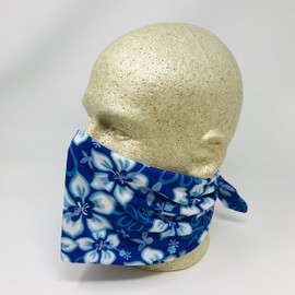 Danbando Knotted Headband Face Mask Neck Gaiter Bandanna Blue Hawaii Hawaiian Flowers 4 Way Spandex Stretch Sweatband