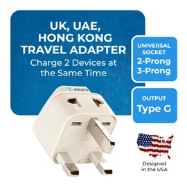 OREI USA to UK, UAE, Hong Kong & More (Type G) Travel Adapter Plug - 2 in 1 - CE Certified - RoHS Compliant - 2 Pack - White Color (DB-7-2PK)
