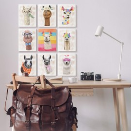Stupell Industries Playful Llama Portraits Funny Animal Fashion, Designed by Ziwei Li Canvas Wall Art, 9pc, Each 11 x 14, Beige