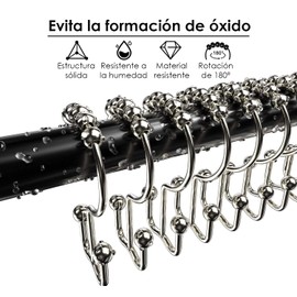 Mebix TRD Kit De 12 Ganchos para Cortinas de baño Aros De Acero Inoxidable para regadera Doble Gancho Deslizable