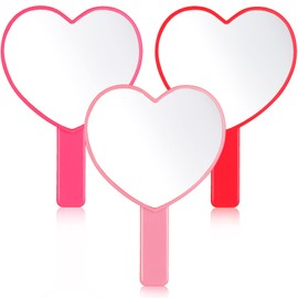 Yalikop 3 Espejo de Mano en Forma de Corazón Espejos de Maquillaje de Viaje de San Valentín Espejo de Mano Espejo Cosmético de Plástico con Asa para Mujer Niñas 5.1" W x 7.3" L, 3 Colores