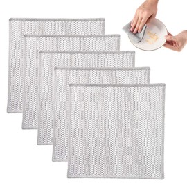 Coptiner 5 PCS Wire Dishwashing Rags, Durable Wire Dish Towels, Reusable Wire Tea Towel, Grid Cleaning Cloth, Kitchen Cleaning Wire Dish Towels for Kitchen, Dish, Sink, Stove Top, for Wet and Dry