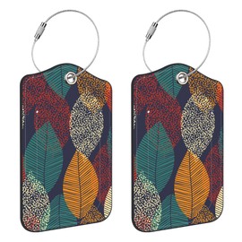 Neidius 2 Pack Luggage Tags for Suitcase,Autumn Leaves PU Leather Luggage Tags with Privacy Cover Name Address Labels and Steel Ring,Creative Travel Accessories for Men and Women