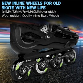 8 Pack Inline Skate Wheels Replacement 64mm 72mm 76mm 80mm Inline Wheels with ABEC-9 Bearing and Spacers for Blades Roller Hockey Inline Skate Wheels - 85A Indoor Outdoor Inline Skate Wheels