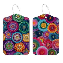 Cmialusie Colorful Luggage Tags for suitcases Set of 2 Cute Suitcase Tags Travel Identifier with Floral Mandala Pattern Design for Spring Trips 2.83 x 4.53 Inch