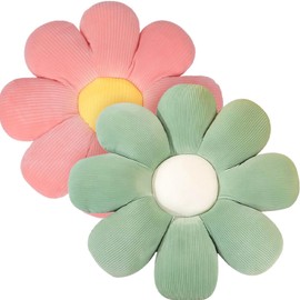 ACUSHLA Flower Pillow Floor Cushion Seat Cushion Daisy Pillow Ultra-Soft Cute Flower-Shaped Throw Pillow Decorative Pillow Room Decor Pack of 2 for Car Bedroom Sofa Chair 38cm (Green + Pink)