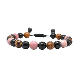 Taurus Zodiac Crystal Bracelet - Rhodonite Mariyam Jasper Black Tourmaline Birthstone Bracelets Women Men Healing Calming Anxiety Stress Relief Gifts (Adjustable)