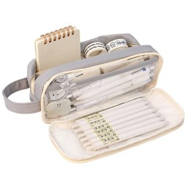 SHUOHONG Pencil Case with 5 Compartments, Waterproof Aesthetic Pencil Case Girls Boys Pencil Case Large Stationery Organiser Pencil Case for Children, Women, Men, Teenagers, Students, gray, School bag