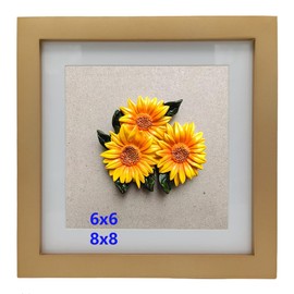 ZXT-parts 8x8 Picture Frame Wood with Mat 6x6 Opening. Tempered Glass Panel, Sturdy and not Easily Broken.Solid Wood Gold Color Frame.Wall and Table.