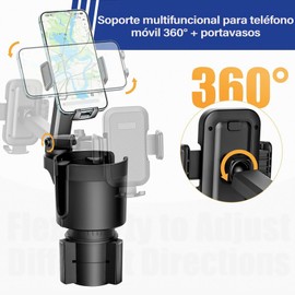 EWIEIAA 2 en 1 Porta Vasos para Auto，Soporte telescópico para teléfono de Coche， Tamaño de Base Ajustable ，Adecuado para la mayoría de Tazas.