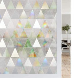 rabbitgoo Window Privacy Film, 3D Stained Glass Window Film, Rainbow Window Cling, Decorative Door Covering, Static Cling Non-Adhesive UV Blocking Glass Film, Prism Pattern, 23.6 x 157.4 inches