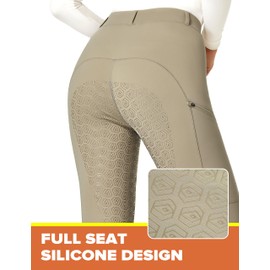 FitsT4 Sports Women's Full Seat Riding Tights with Zipper Pockets Horseback Riding Pants Equestrian Breeches for Women Khaki M