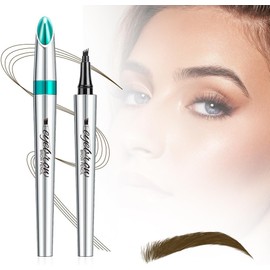 Lápiz de Cejas Microblading 3D 2026 Nuevo (Paquete de 2), Pluma Precisa con 4 Puntas Mágicas, Impermeable, Trazos Finos para Contorno y Efecto Natural (2 Pcs Marrón oscuro)