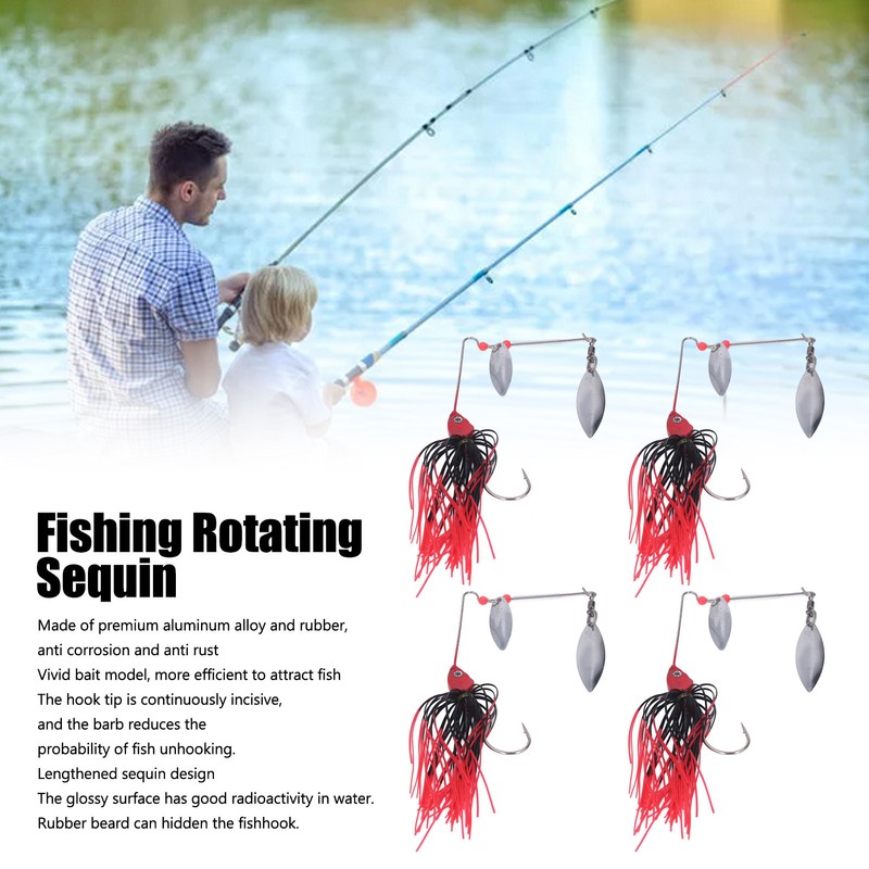 4pcs Fishing Rotating Sequin Aluminum Alloy Composite Beard Lures for