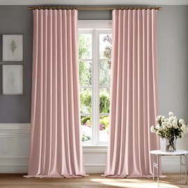 MIULEE Baby Pink Velvet Curtains 108 inches 2 Panels - Luxury Room Darkening Window Drapes for Bedroom Living Room Thermal Insulated Super Soft Blackout Extra Long, Back Tab Rod Pocket Pinch Pleated