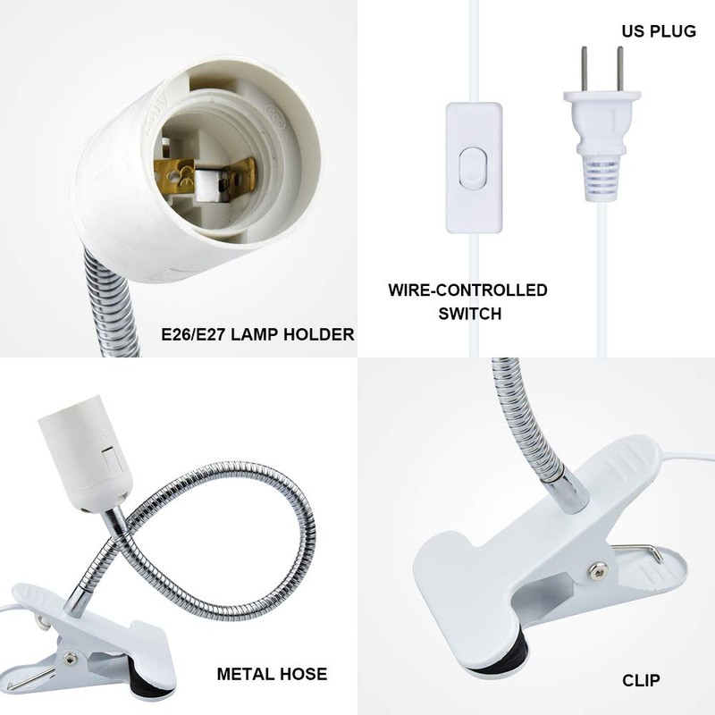 Bonlux E26 Clamp Lamp Fixture, Flexible Neck Clip Light Fixture