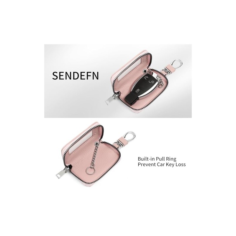 SENDEFN Universal Leather Car Key Fob Case with Clear Window