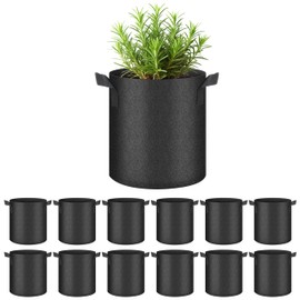 HealSmart 12-Pack 2 Gallon Grow Bags, Nonwoven Aeration Fabric Pots with Handles, Cloth Plant Pots, Suitable for Garden Fruits, Vegetables, Tomato and Flowers, Black
