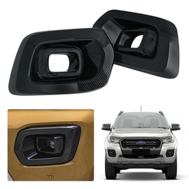 JHCHAN Fog Light Cover Guard for Ford Ranger 2019-2022 T8 Wildtrak Front Bumper Fog Lamp Surround Trim Accessories Protector Carbon Fibre Gloss Black 2PCS