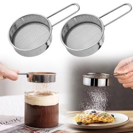 2 Pack Powdered Sugar Sifter - Flour Sifter for Baking - Mini Small Drainer for Baking, Powder, Sugar and Coffee Pastas Tea Strainer (2 Pack)