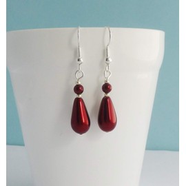 Metallic Glass Pearl Drop Earrings (Red, sterling-silver)