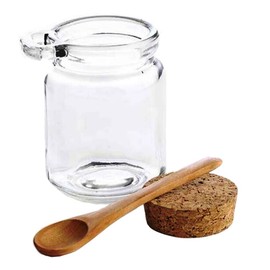 250ML/8oz Empty Clear Glass Container Jar Bath Salt Bottle Container Storage Pot with Wood Spoon and Cork Stopper Multipurpose Honey Candy Storage