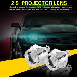 2.5 inch Bi-Xenon HID Projector Lens H4 H7 H11 Car Retrofit Styling Use H1 light Universal (Silver Shroud with White Angel Eyes)