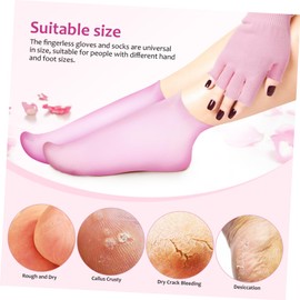 Vaguelly Moisturizing Gel Gloves and Socks Set 1 Pair Each Pink Fingerless Spa Repair Gloves for Dry Hands and Feet Care for Night Use