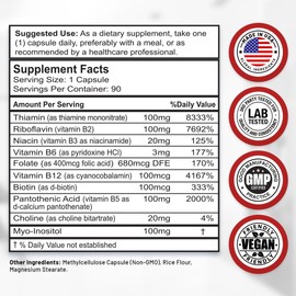 Divine Bounty Super B Complex Vitamins - All B Vitamins Including B12, B1, B2, B3, B5, B6, B7, B9, Folic Acid - Vitamin B Supplement - Support Healthy Energy Metabolism - 90 Vegetarian Capsules