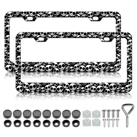 HCSS 2PCS Cute Skull Face License Plate Frames, Goth Horror Aluminum Metal License Plate Holder Covers Car Accessory, Rust-Proof Waterproof Car Decorative Tag Frames for Standard US 12x6 Inch