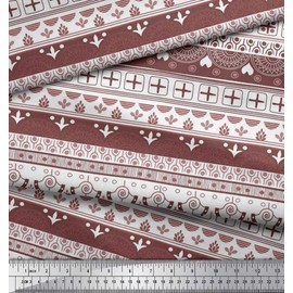 Soimoi Brown Velvet Fabric Square & Semi Mandala Ethnic Fabric Prints by Yard 58 Inch Wide