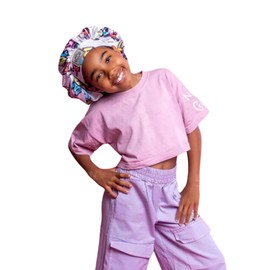 Niles and Chaz Snug-A-Bug Silk Bonnet, Satin Silk Tie Band Bonnet for Kids, Night Sleep Cap Hair Bonnet for Textured Hair, Coily Hair Wrap Bonnets (Regular)