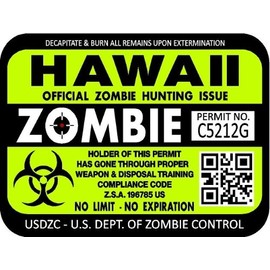 ProSticker 1221 (Two Pack) 3"x 4" Zombie Series Hawaii Hunting License Permit Decal Sticker