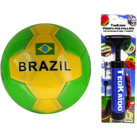 Polished Football Brazil for Training or Game Size 5 Diameter 23 cm Size 5 with Portable Pump for Quick Inflation with Extension 2 Needles and an Augello