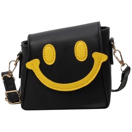 Cute Cartoon Smiley Face Purse for Little Girls Mini PU Purse Lovely Crossbody Bags for Kids Toddler Birthday Gifts (Black)