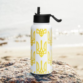 UkrainianDream Ukraine Trident Yellow Tryzub Stainless Steel Water Bottle With Straw Lid